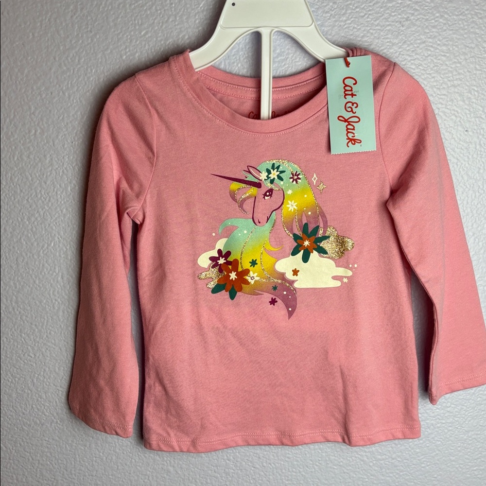 Cat & Jack Pink Long Sleeve Unicorn Tee 2T mislabled tag